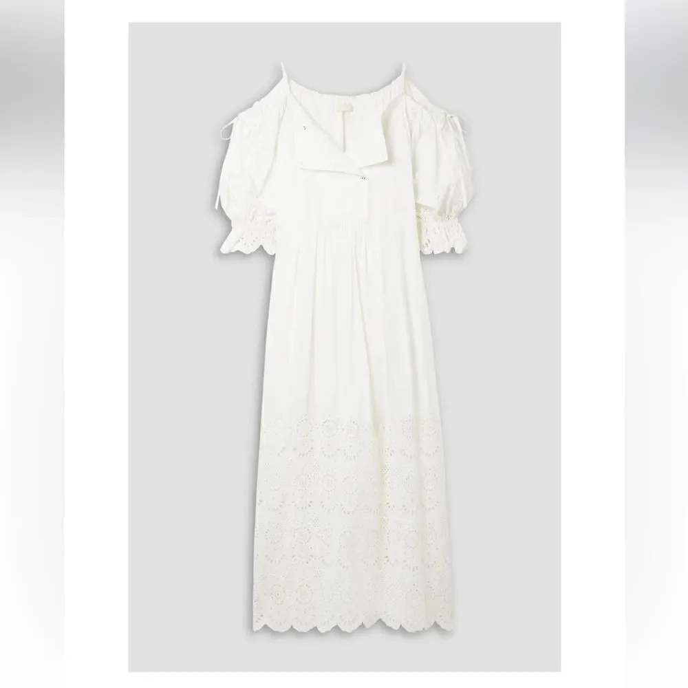 ULLA JOHNSON Narcisa cold-shoulder broderie anglaise cotton maxi dress size 8